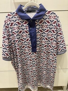 Greyson Light Blue Polo with Red & Navy Print - Medium